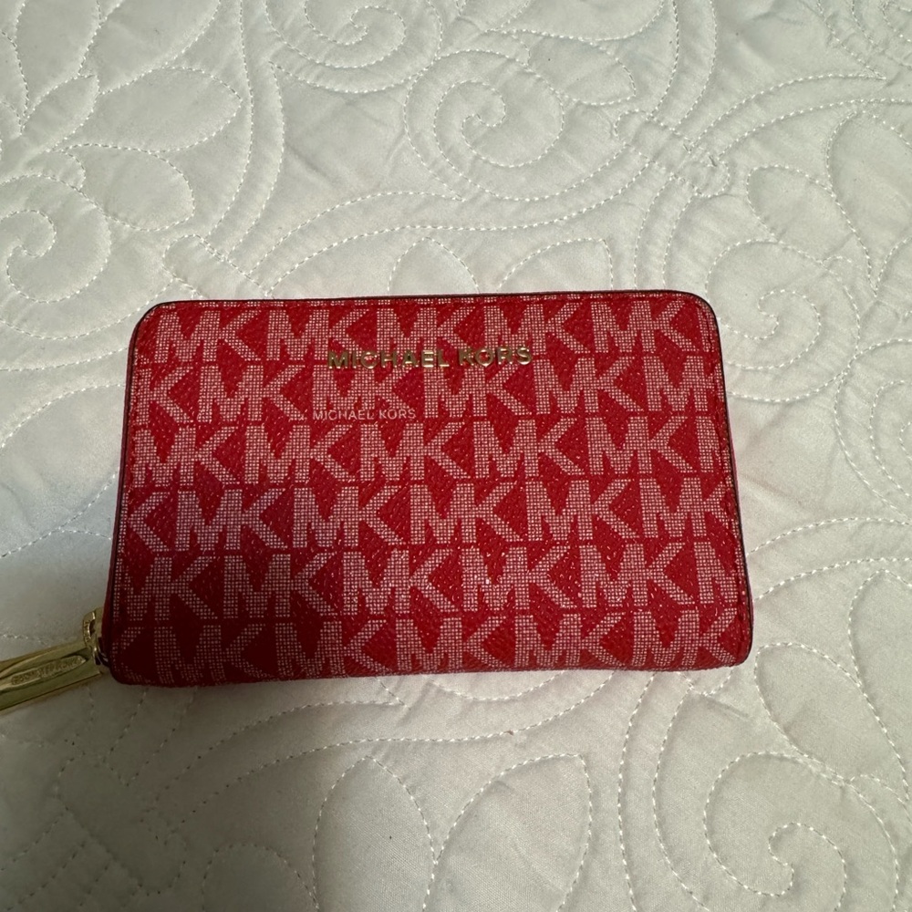MICHAEL Michael Kors Red and Gold Logo Wallet